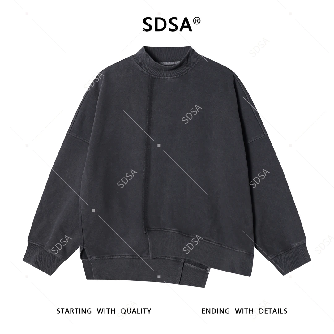 SDSA男士秋冬新款痞帅男装简约纯色不规则圆领卫衣百搭舒适卫衣