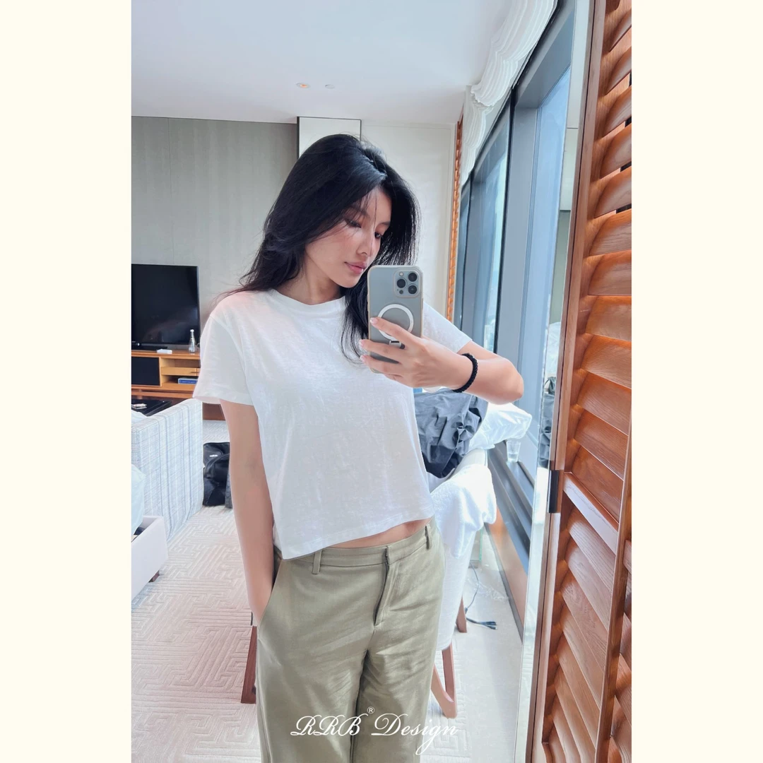 RRB Design「美式T」汉麻+棉修身显瘦圆领纯色短袖T恤简约短款上衣