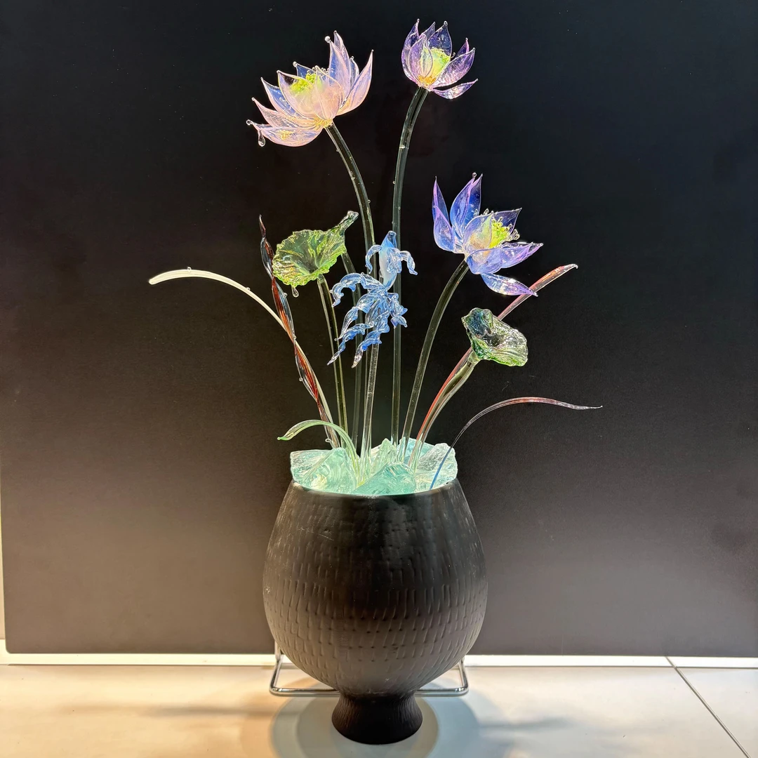淄博琉璃【荷花】【炫彩荷花】纯手工烧制轻奢新中式时尚玄关书房摆件