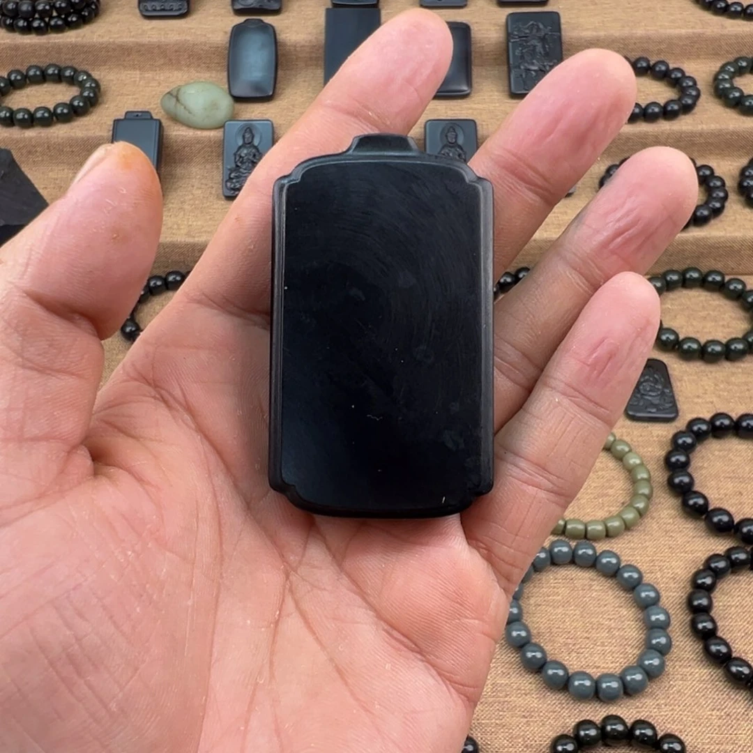 未镶嵌手链和田玉墨玉无事牌