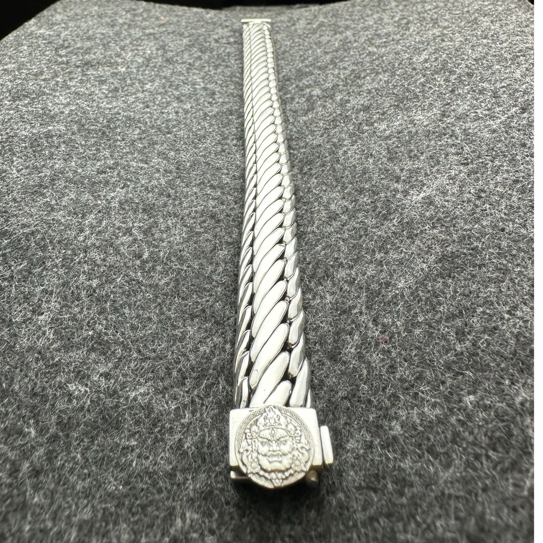 足银银制品 足银999手链高紧密款三马鞭银标黄财神扣个性潮流