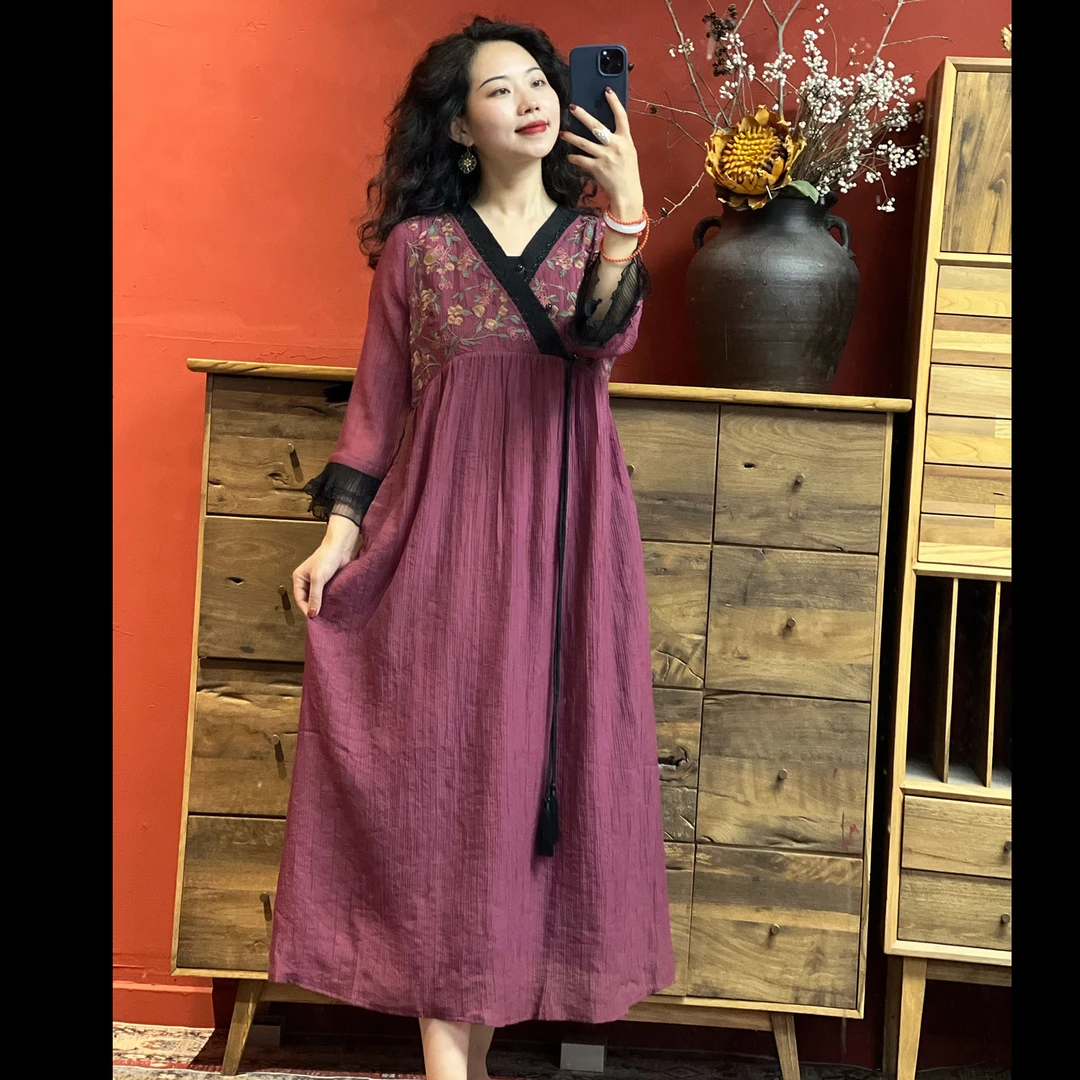 中国风高级感轻礼服刺绣连衣裙原创民族风女装L805