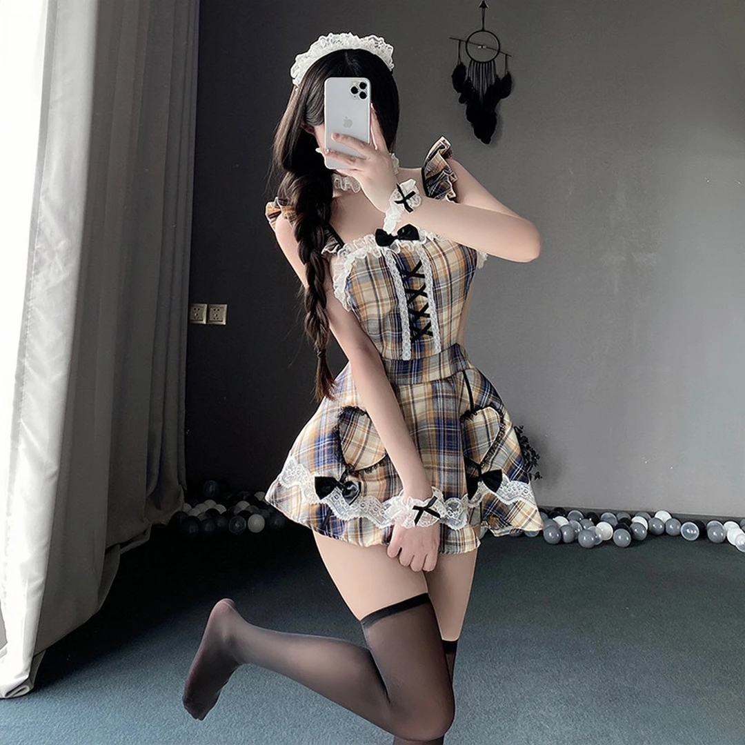 新款网红jk性感女装连衣裙学院风制服显瘦修身暗黑蕾丝火辣纯欲风