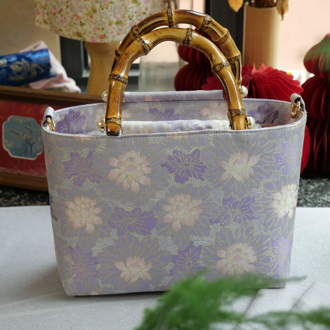 非遗手工宋锦包图案花位随机新中式穿搭必备-曲水凌波·竹节包