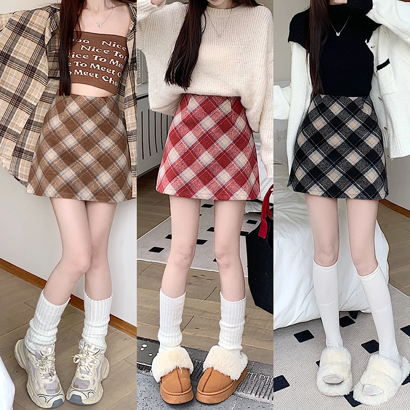 【春夏百搭格子长裙/短裙】大码胖mm高腰显瘦遮肚子百搭女8001