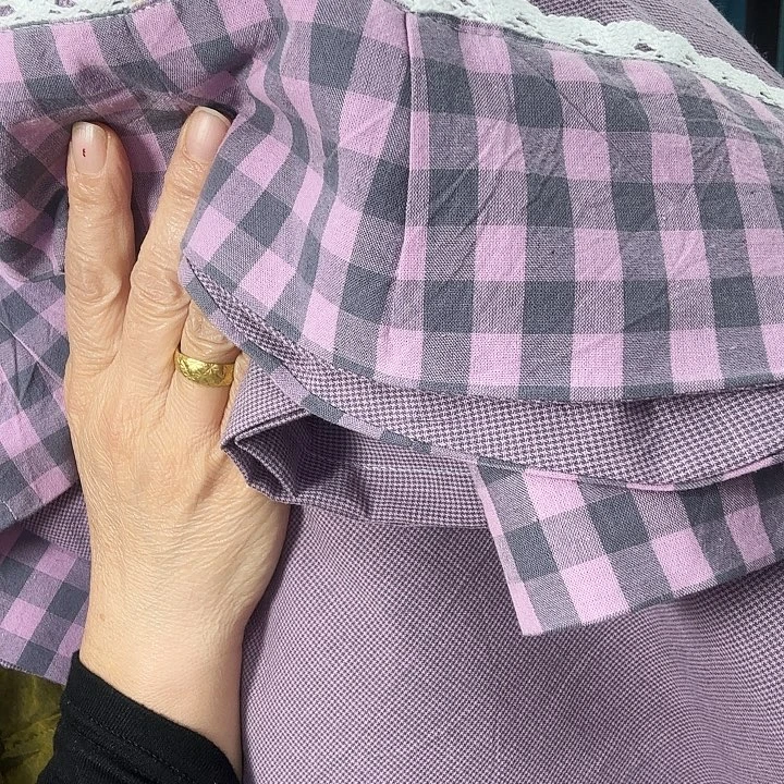 莫代尔纤维棉紫色花边格子枕套