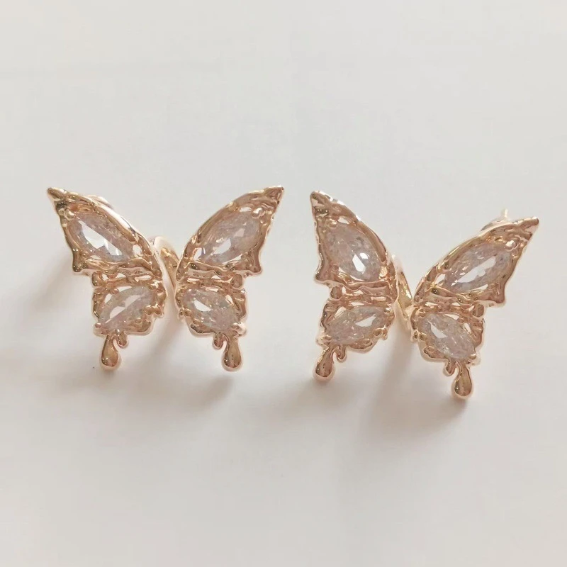 VIGG 铜合金合成锆石耳饰 璀璨蝴蝶耳钉 时尚简约百搭饰品