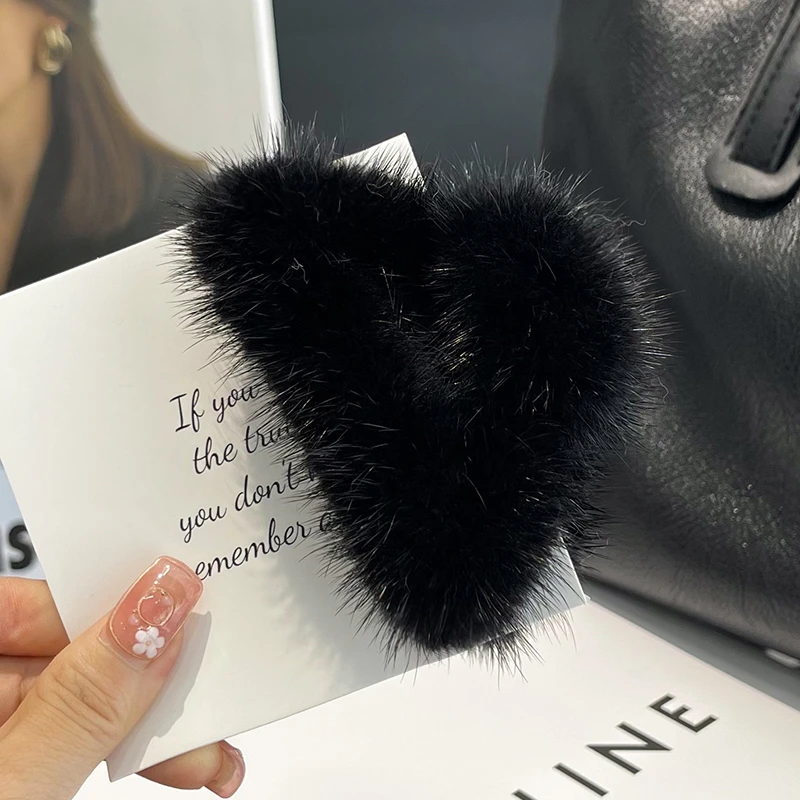 可爱大号毛毛后脑勺抓夹水貂毛绒盘发丸子头皮草发夹少女头饰发抓