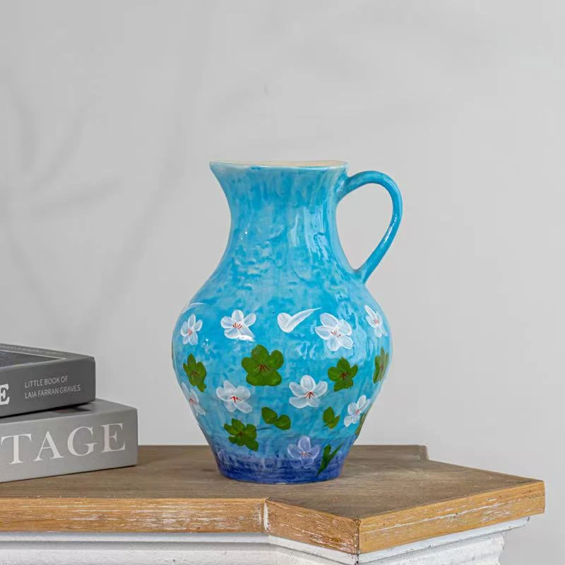 【一品花集】景德镇高端陶瓷花瓶 幽蓝绮梦-奶壶手绘花瓶家居摆放