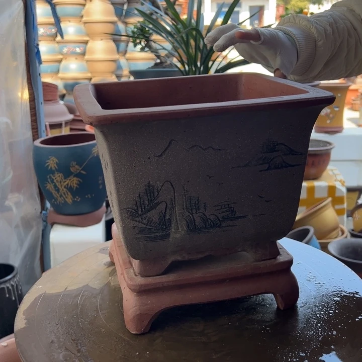 紫砂灰四方加拖 口径26×20