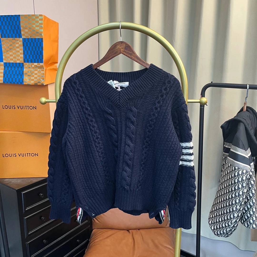 99新 THOMBROWNE 藏蓝色编织四杠毛衣 2码