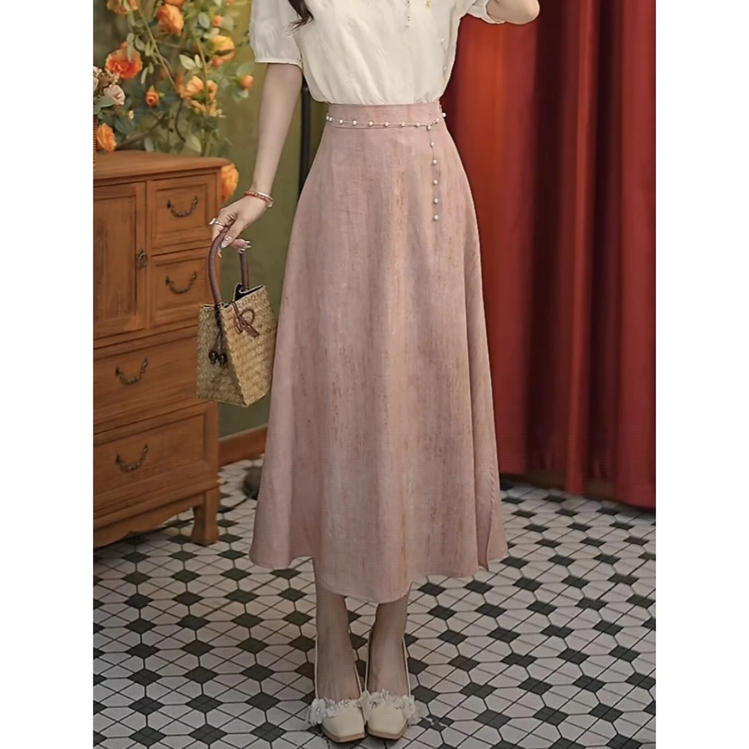 张嘉圆 25新款百搭夏季高腰显瘦气质A字半身裙#4605