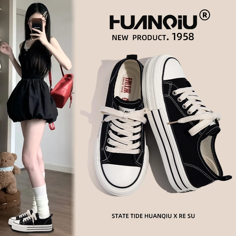 环球2025秋季新款休闲帆布鞋透气女板鞋低帮百搭学生厚底鞋子女