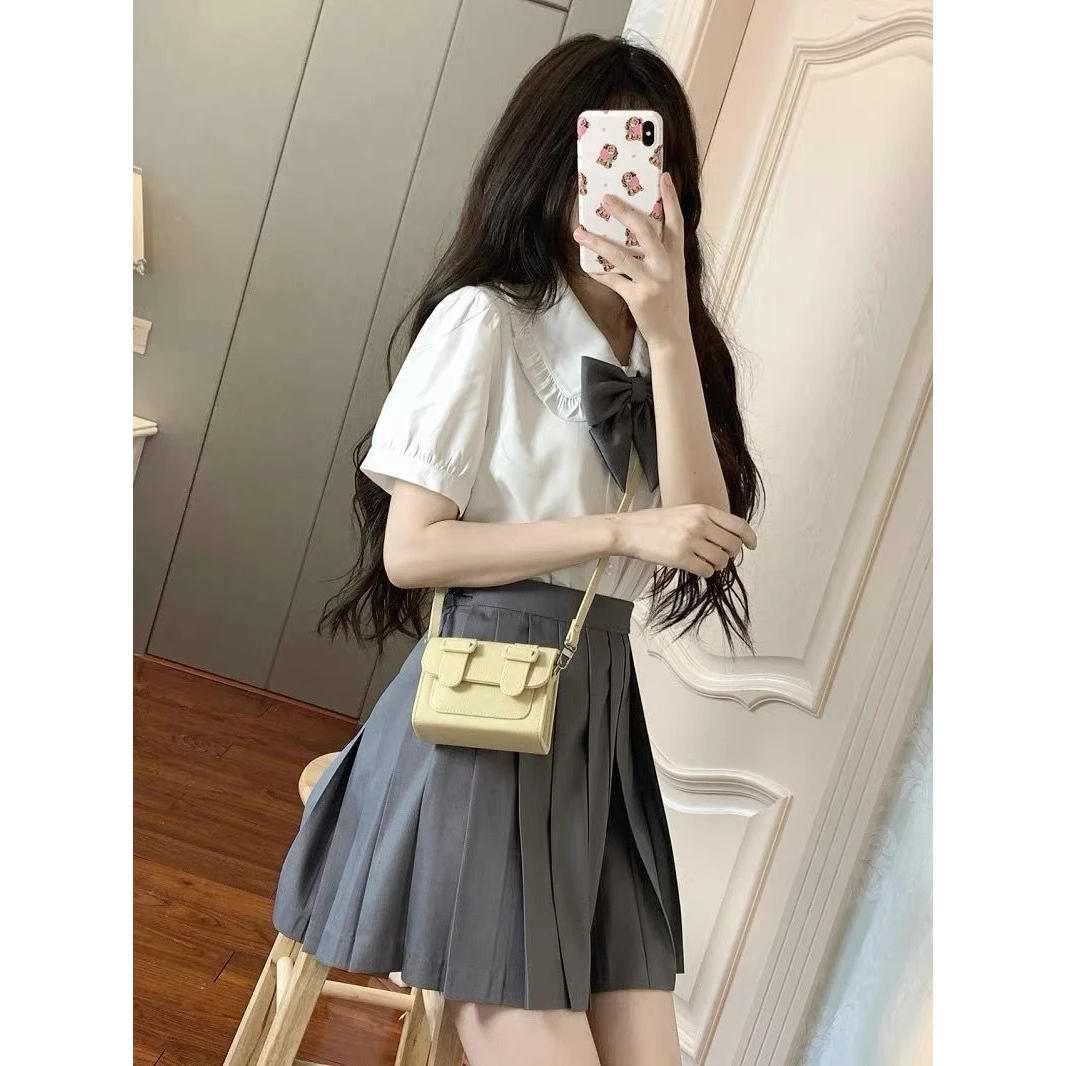 夏季甜盐系小个子少女穿搭洋气减龄炸街衬衫+百盐系套装女夏