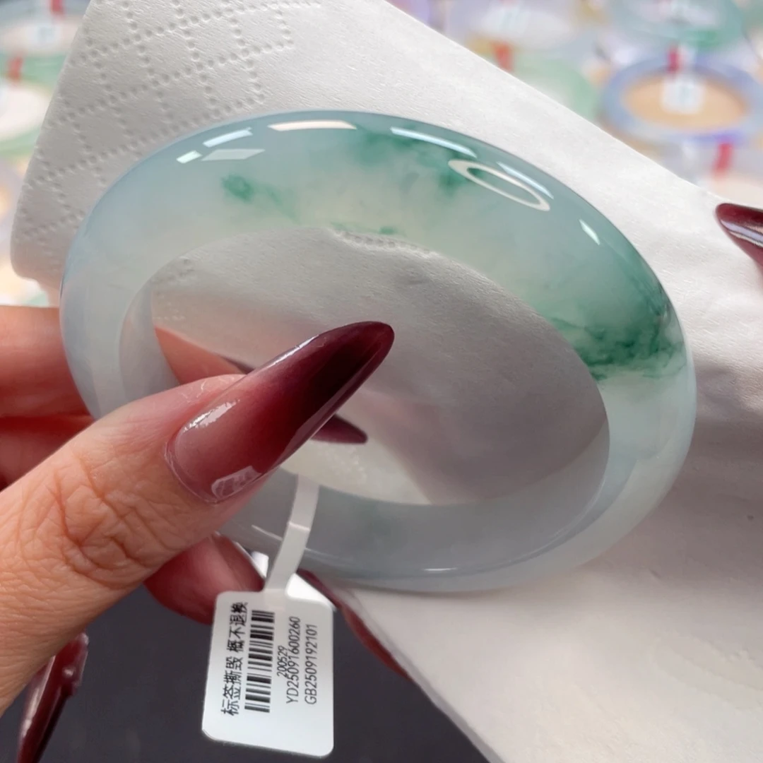 未镶嵌手镯翡翠15号55.8细糯冰胶天空蓝飘兰花高贵典雅