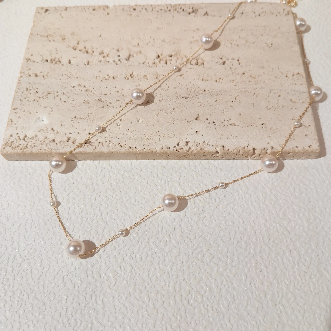 合金项链 甜可饰品  时尚百搭简约气质法式珠珠项链