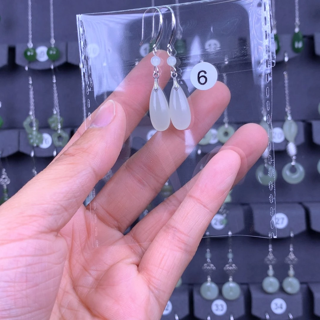 和田玉耳饰银S925镶嵌幸*?