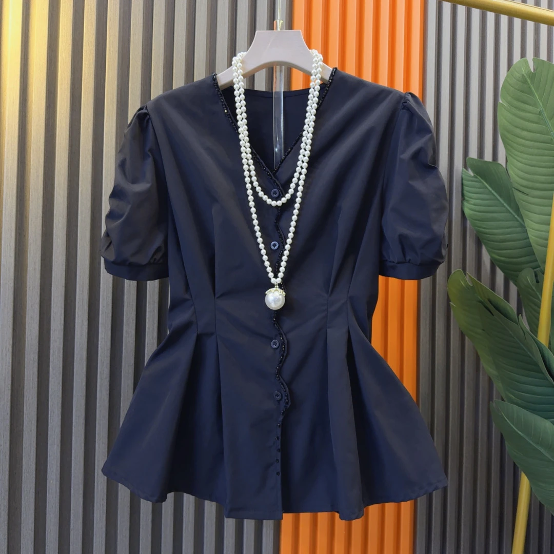 洋气欧货复古潮流时尚设计感遮肉显瘦大码衬衫衣长66左右气质衬衣