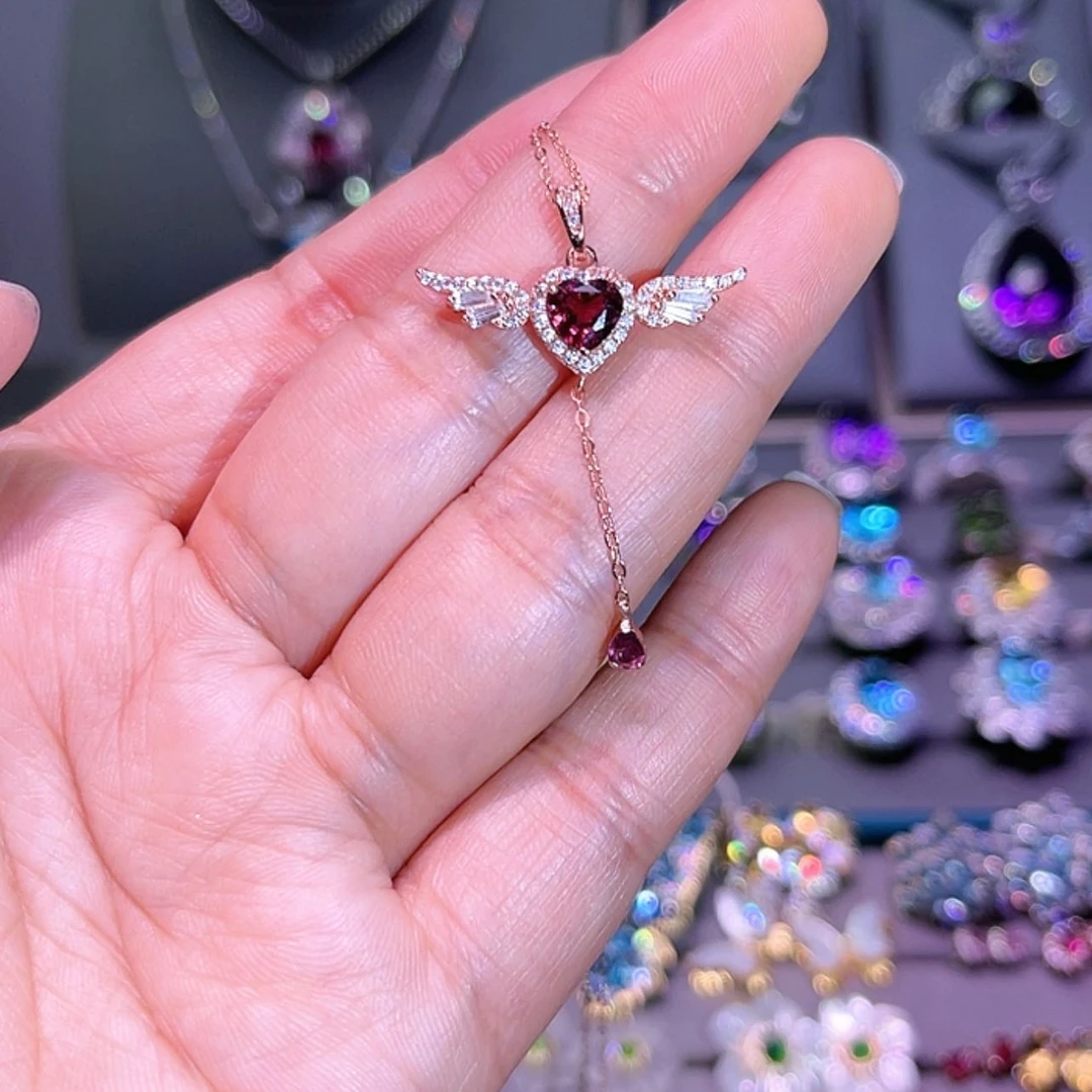 【闪购商品】石榴石（紫牙乌）吊坠(赠链)银S925镶嵌