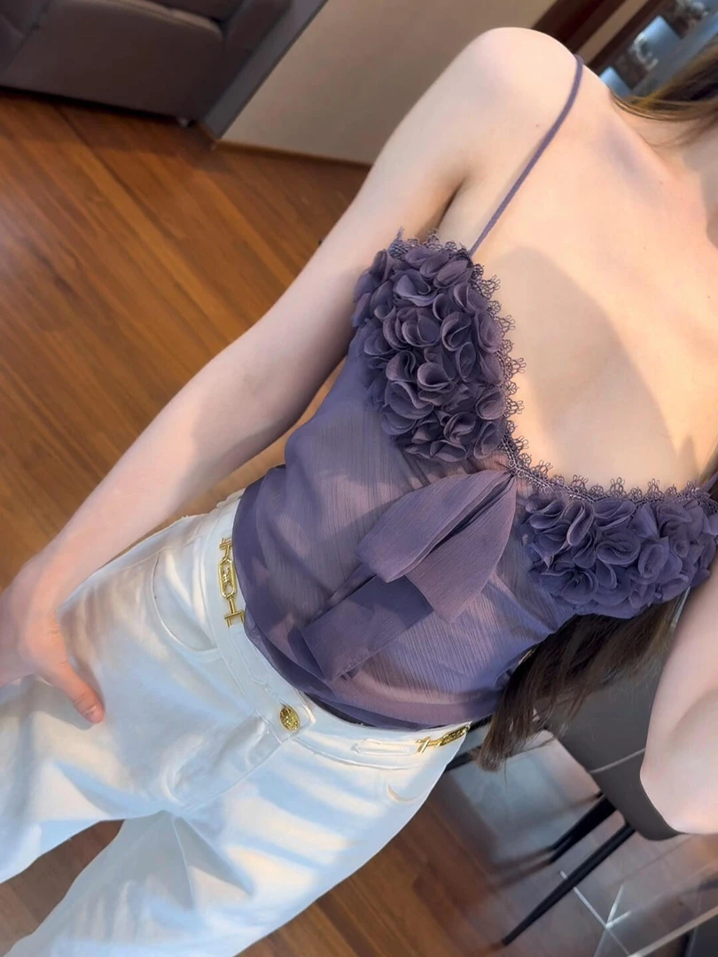 【古巴野玫瑰】夏季新款纯欲高级感小众吊带背心配金属扣牛仔裤套装