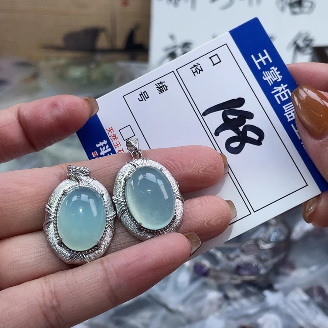 岫玉银S925镶嵌吊坠吊坠