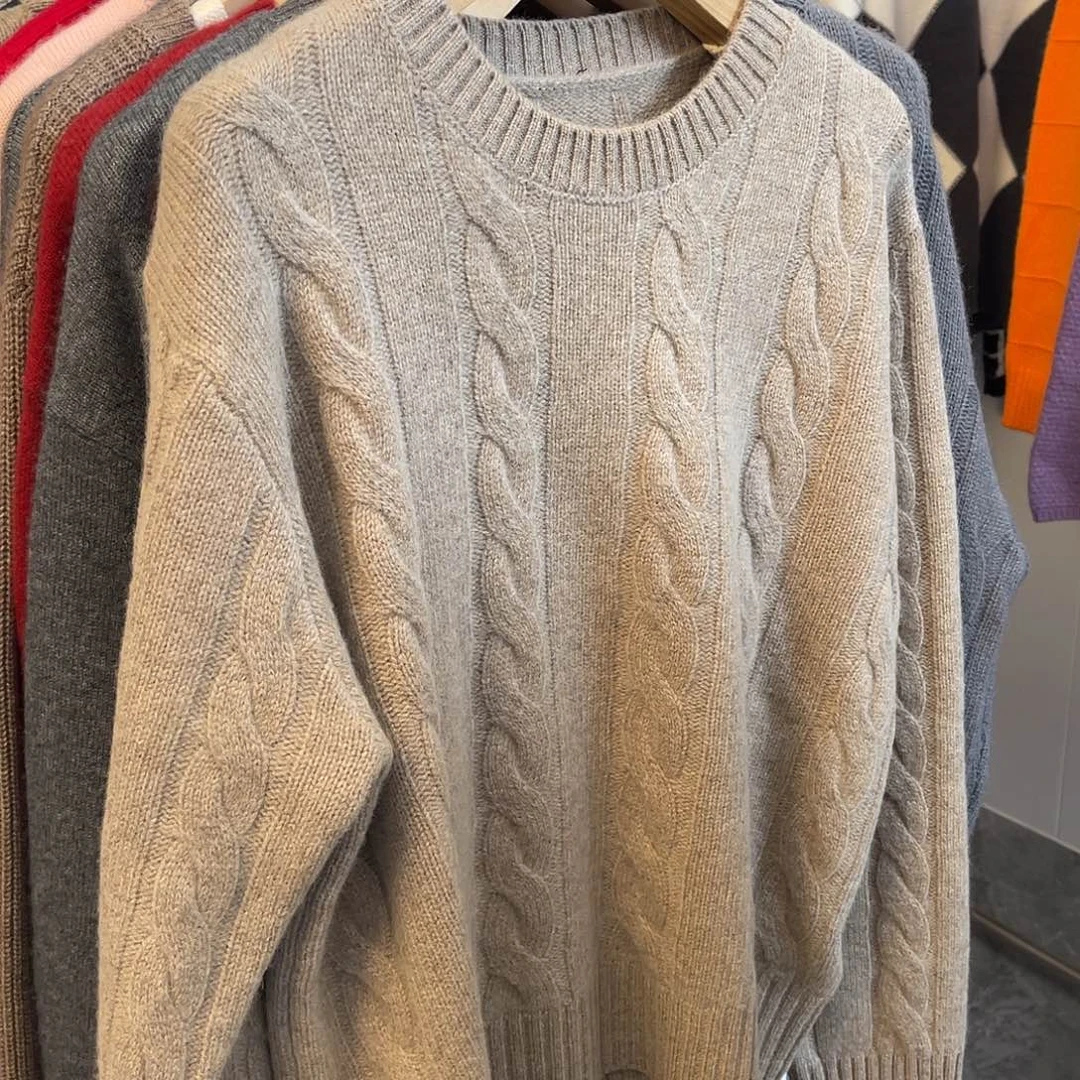 钱***来圆领 麻花 羊绒衫 驼色