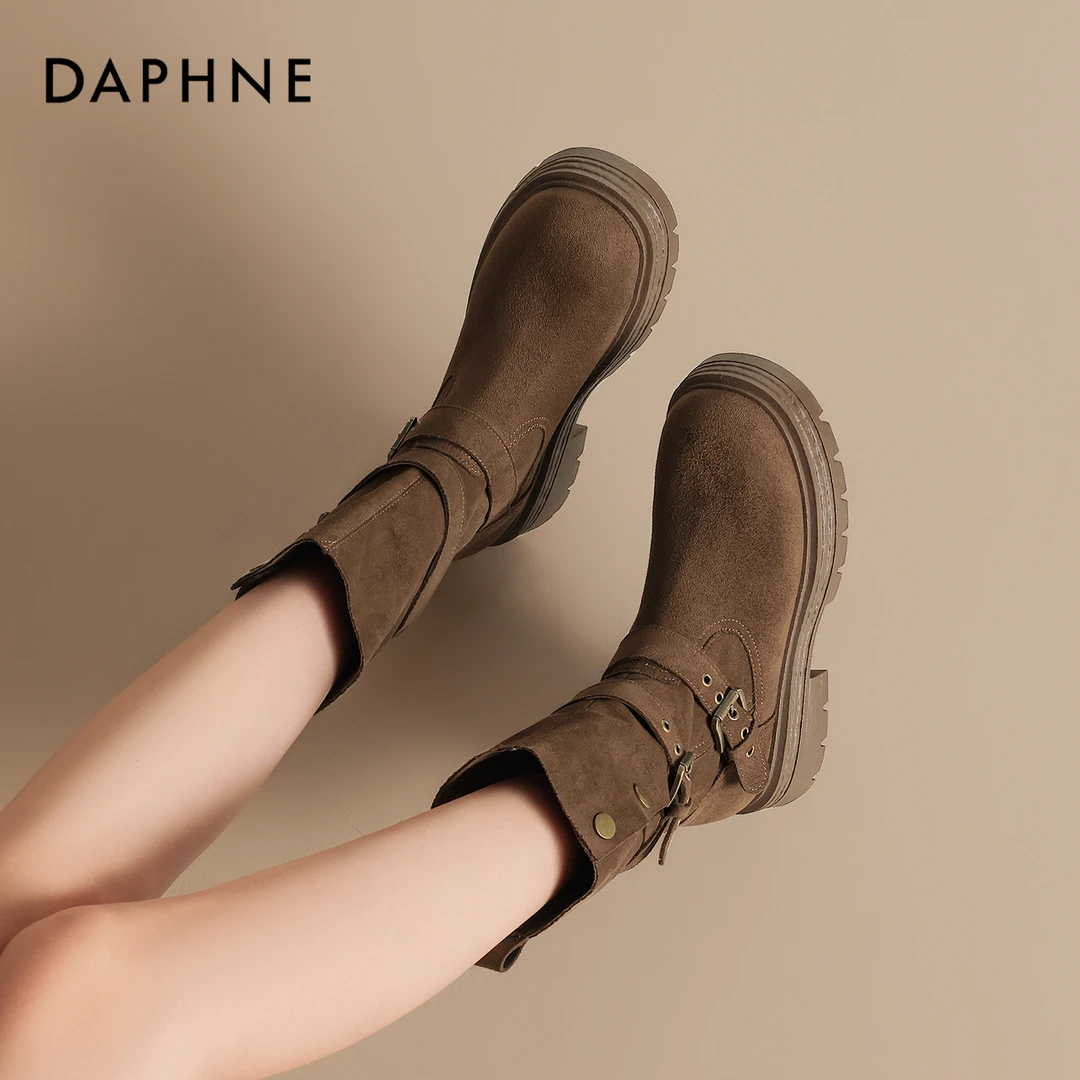 达芙妮美拉德牛仔西部靴女款2025秋季新款中筒骑士靴厚底增高短靴