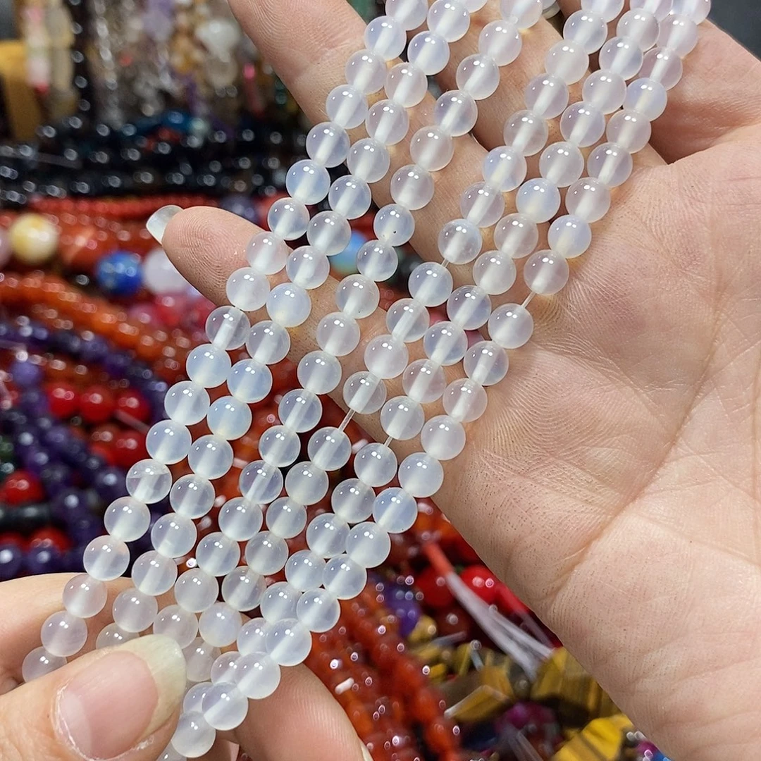 玛瑙/玉髓未镶嵌珠宝半成品荔枝冻白玛瑙一条卡6mm