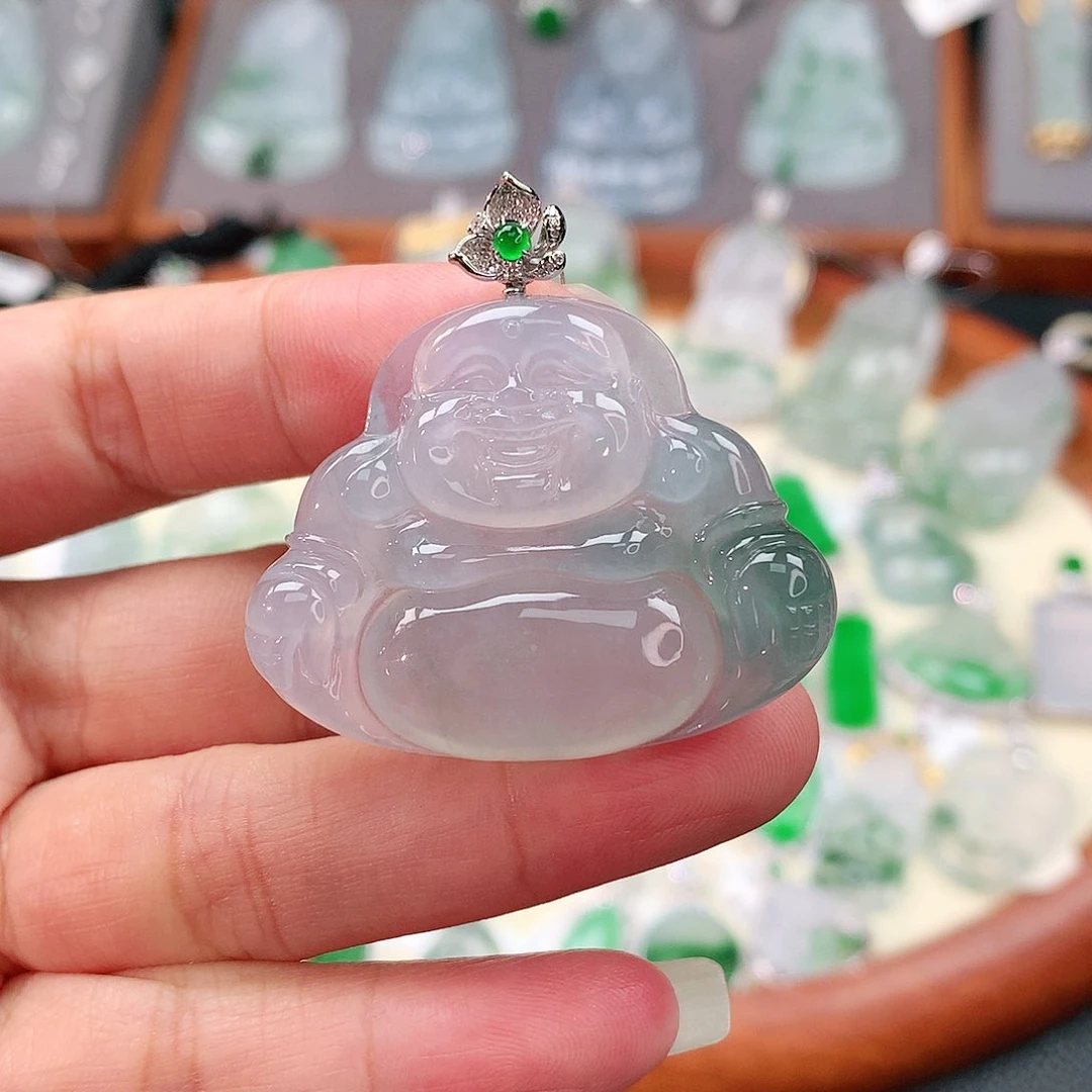 颈饰18K金镶嵌翡翠佛公