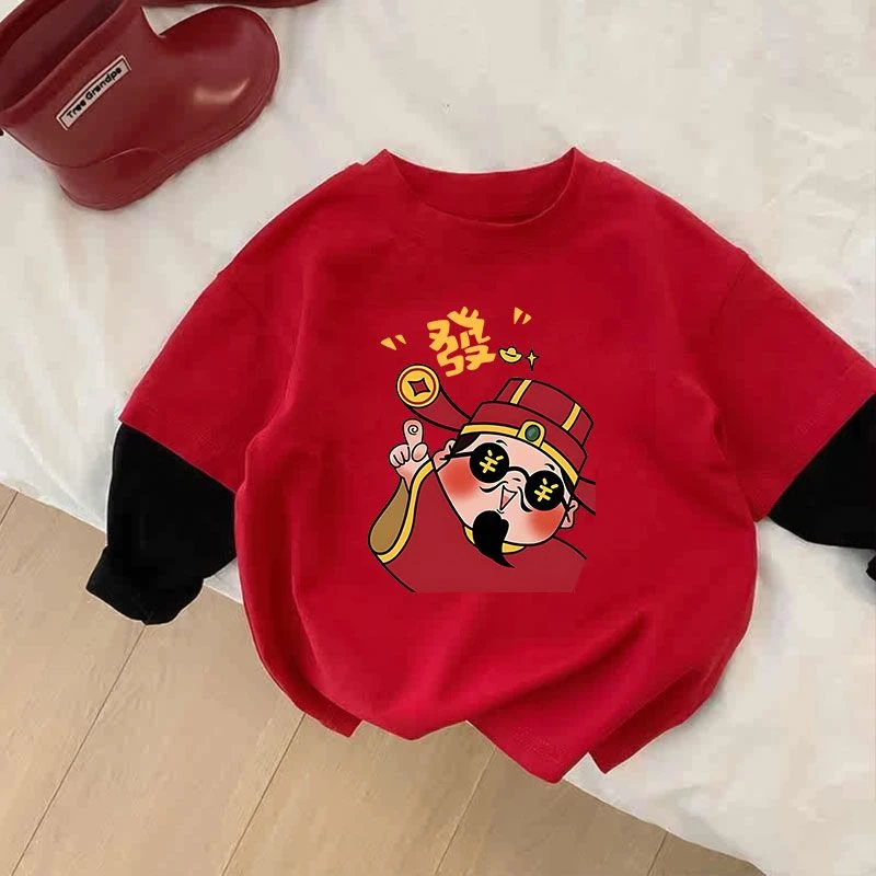 儿童宝宝蛇年新年衣服2025春秋中国风国潮喜庆男女童纯棉长袖t恤