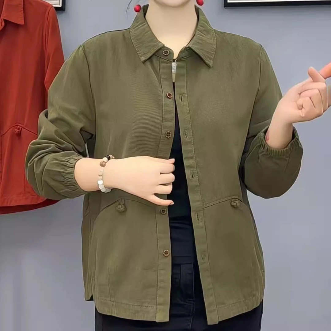 春秋新款时尚宽松显瘦气质方领中年妈妈装单层外套女洋气减龄上衣