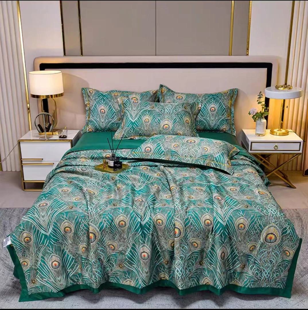 贵族风范-玛瑙绿锦丝缎夏被四件套