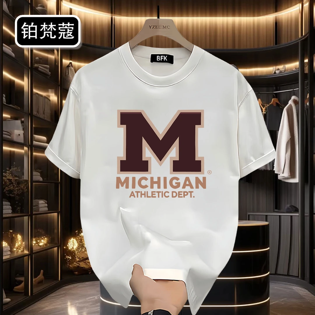 铂梵蔻夏季圆领纯棉美式百搭上衣男士痞帅潮流休闲印花短袖T恤