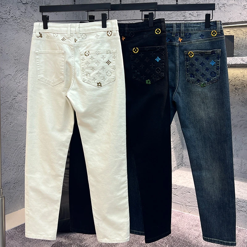 2024秋冬新款男士直筒百搭牛仔裤刺绣时尚潮流修身弹力高品质男裤