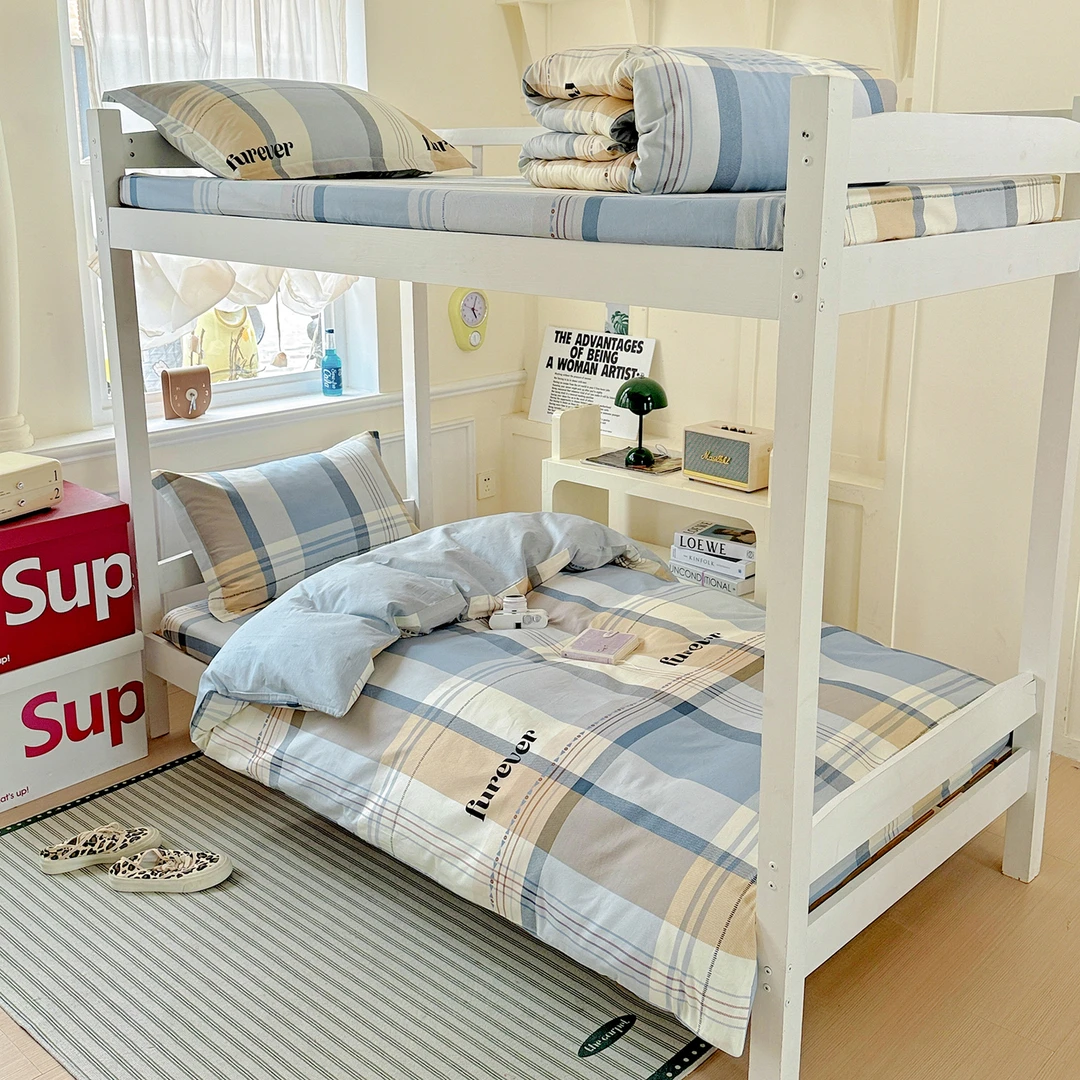 大学生宿舍床上用品三件套纯棉床单被套床垫单人床笠被套枕套超柔