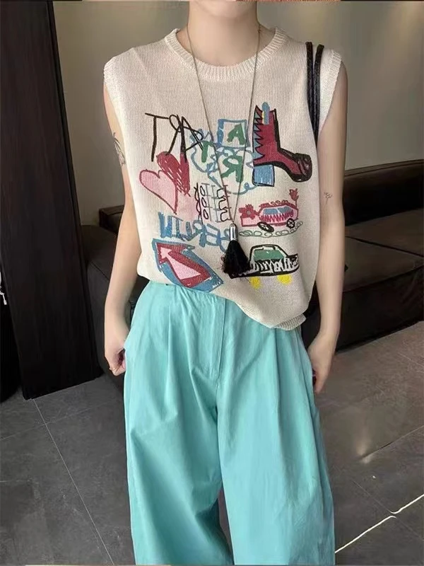 法式复古简约时尚气质短款圆领背心针织衫外穿洋气潮流百搭透气