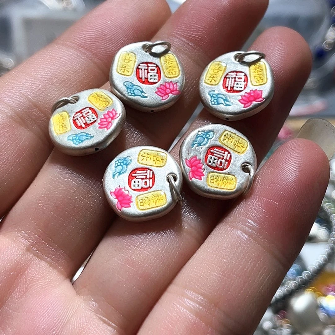 珐琅吊坠足银0025