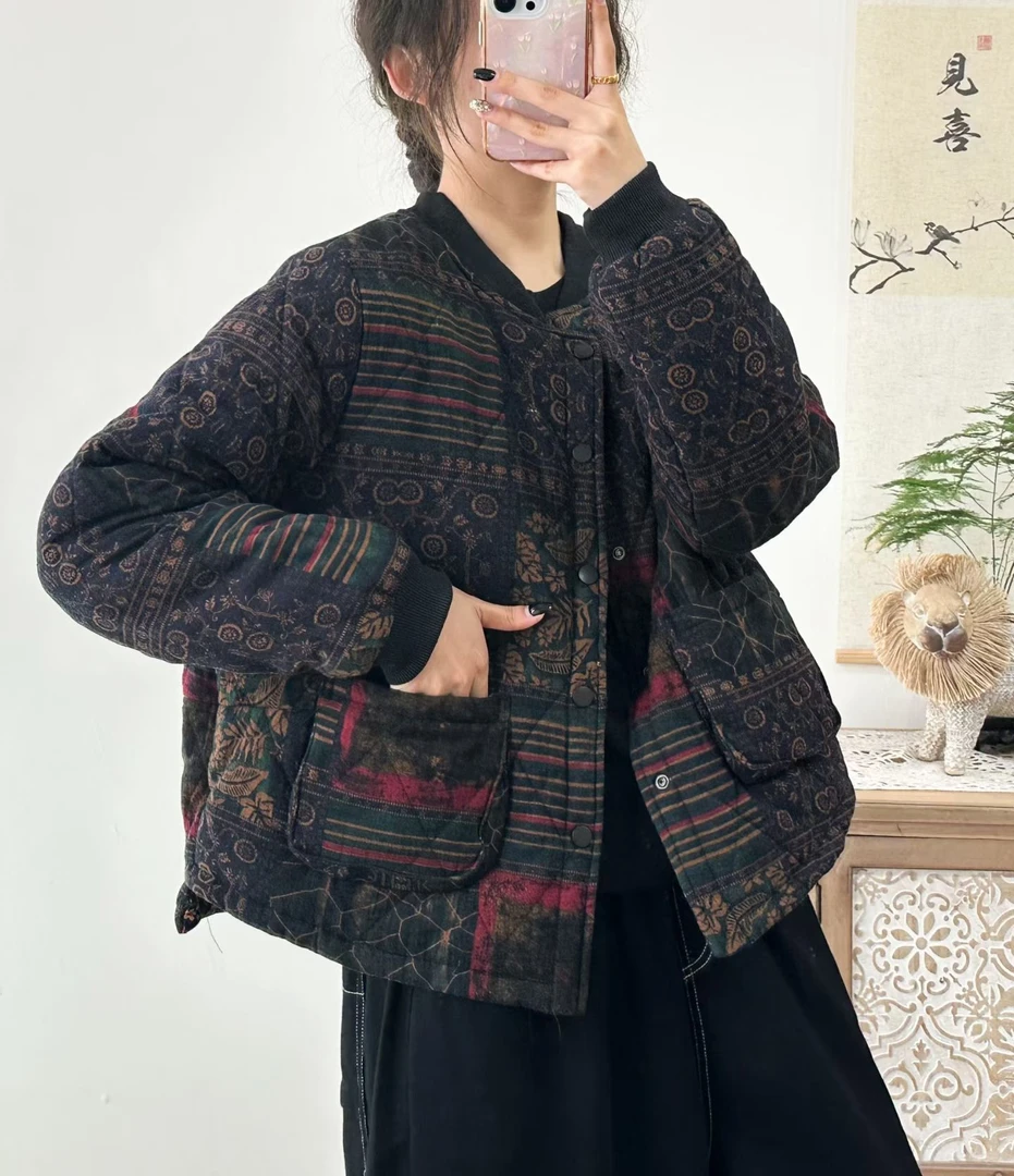 【双面穿】秋冬新款宽松遮肉印花棉服外套复古时尚休闲保暖碎花棉衣