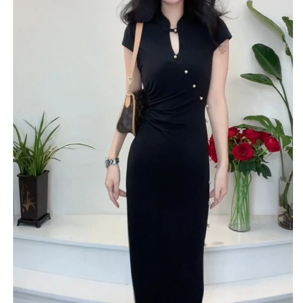 夏季新款国风气质修身显瘦包臀长款新中式连衣裙FJ72301