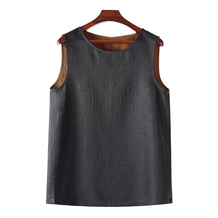 99338 男士背心 桑蚕丝提花缎香云纱男装新中式夏季复古休闲上衣