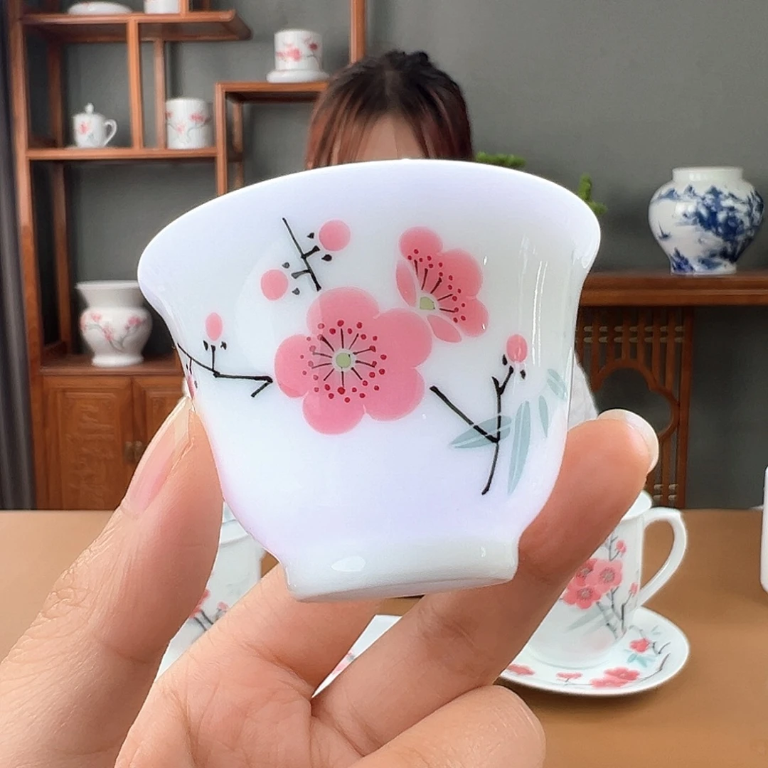 翠竹红梅撇口杯，微瑕
