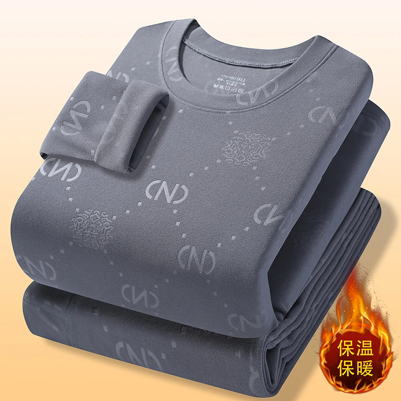 男士德绒保暖内衣秋冬季圆领恒温打底棉毛衫秋衣秋裤青年保暖套装