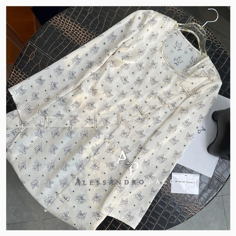 【孤品不退换】洛哥16530 轻薄透气 时尚印花不规则斜襟盘扣连衣裙