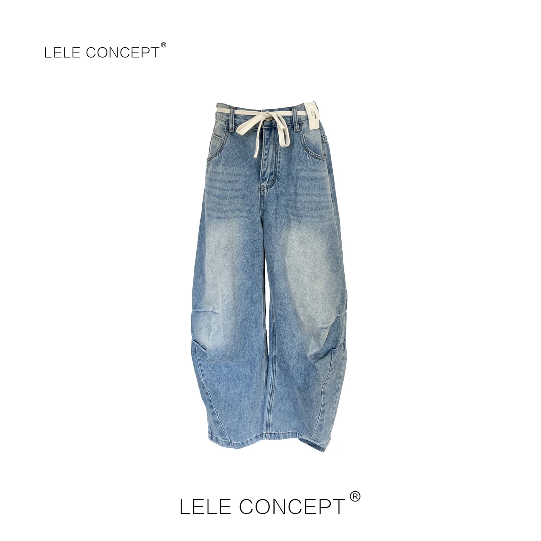 LELE CONCEPT丨「丽」时尚设计师款抽带阔腿牛仔裤K0424