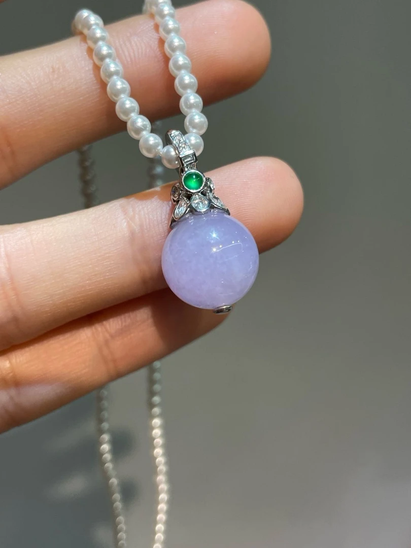 紫罗兰转运珠360度可见紫气东来送珍珠链缅甸a货翡翠