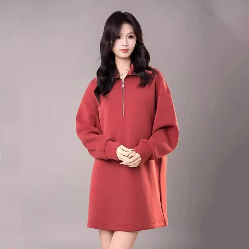 【商场同款】半拉链连衣裙早春新款休闲宽松翻领长袖卫衣5500539