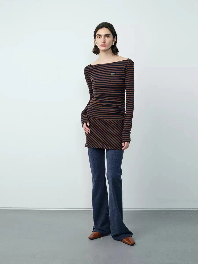 MANZANILLA 一字领捏皱收腰T恤（no退支持换款换码）