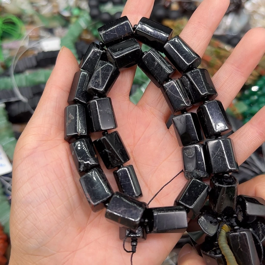 玛瑙/玉髓合金珠宝半成品黑碧玺10mm一条桶珠