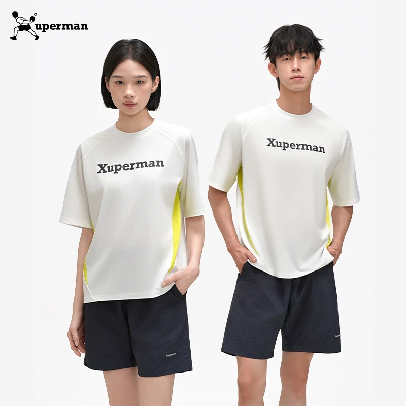 Xuperman撞色拼接夏季t恤透气凉感休闲宽松短袖上衣男士健身