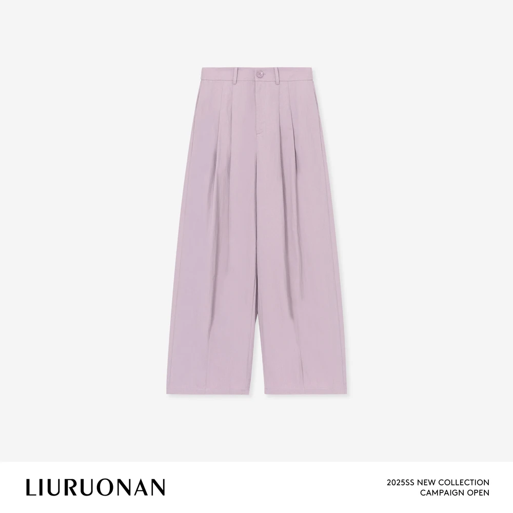 LIURUONAN 25SS【灰紫工装裤】百褶设计感春夏新款高腰显瘦休闲裤女